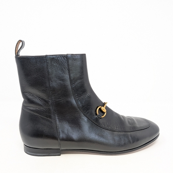 Gucci Size 37.5 Jordaan Horsebit Black Leather Ankle Boots Booties - Picture 8 of 15